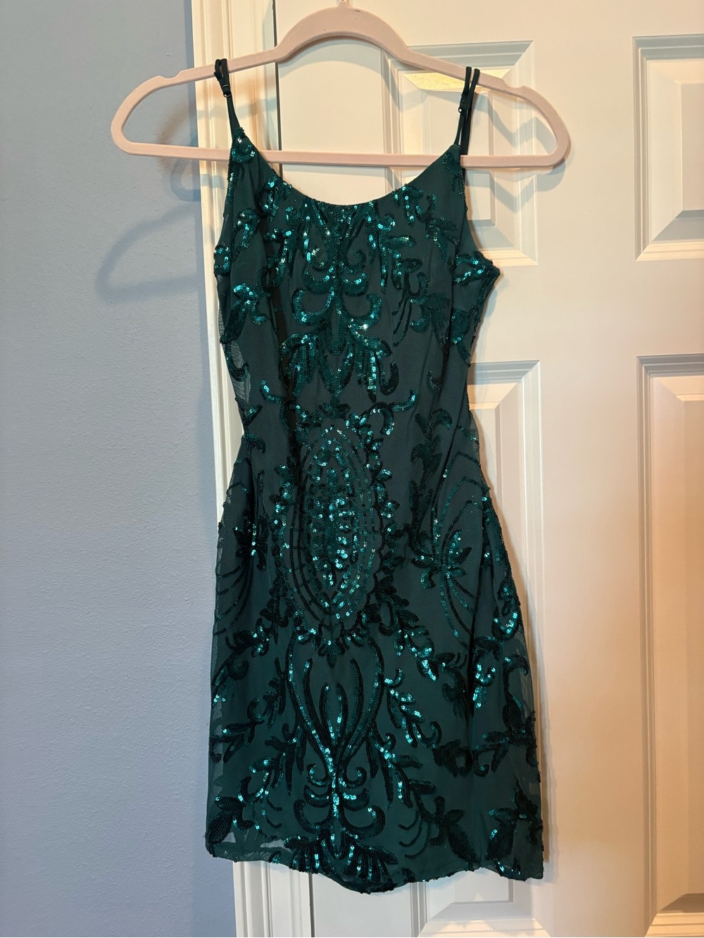 Emerald Sequin Slip Dress - Women's Elegant Evening Dress